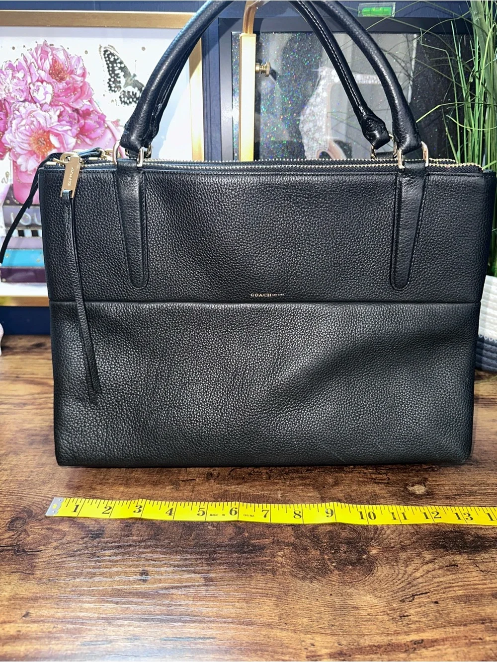 2014 Coach Borough Bag featuring gold-tone hardware and signature zipper pulls.